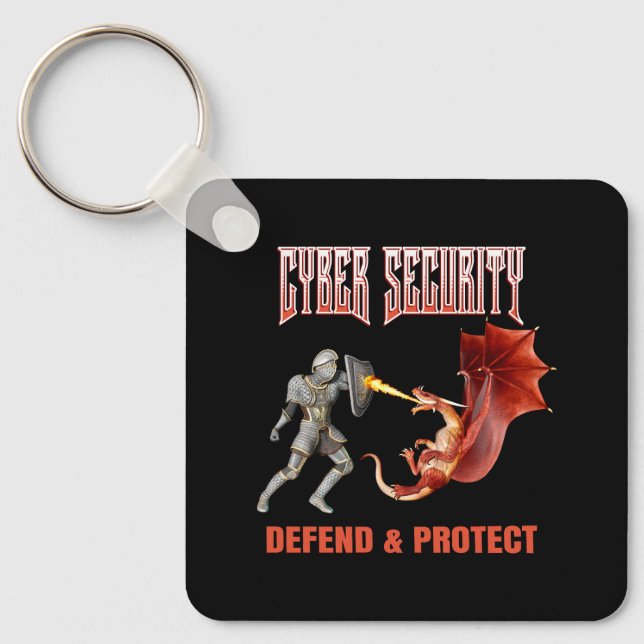 Cyber Security Knight Dragon Defence Keychain (Front)