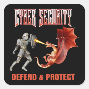 Cyber Security Knight Dragon Defence Square Sticker