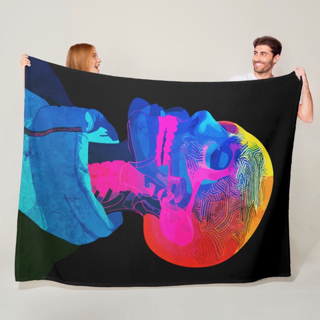 Cyber Skull – Futuristic Anatomy Art Fleece Blanket (In Situ)