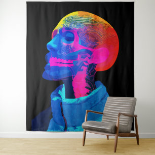 Cyber Skull – Futuristic Anatomy Art Tapestry