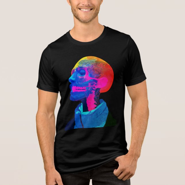 Cyber Skull – Futuristic Anatomy Art Tri-Blend Shirt (Front)