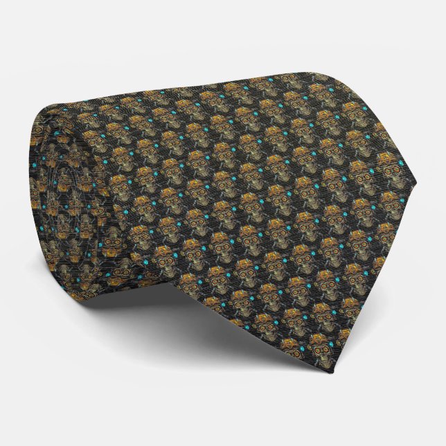 Cyber Steampunk Skull – Industrial Noir Tie (Rolled)