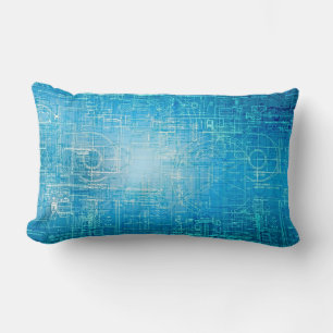 Cyber Tech Blueprint - Electric Blue Lumbar Pillow