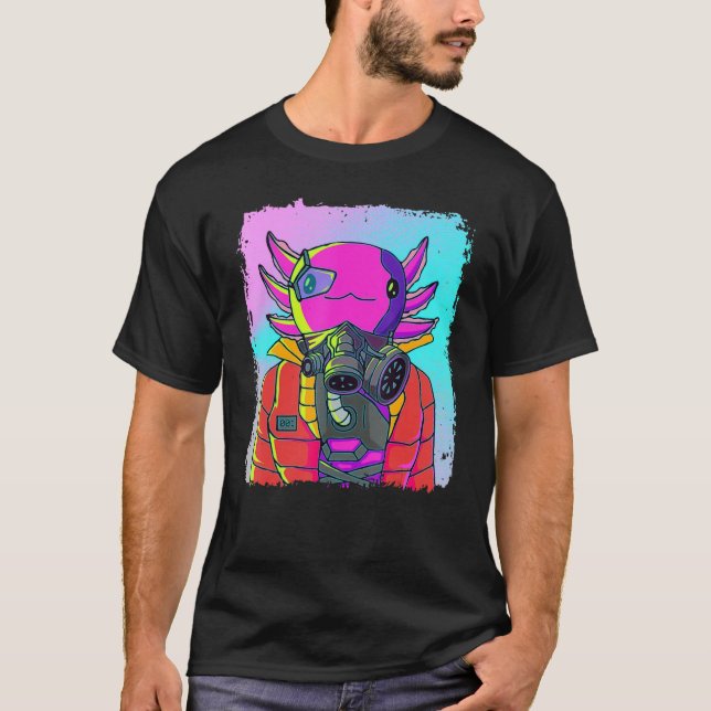 Cyber Vaporwave Aesthetic Futuristic Axolotl T-Shirt (Front)