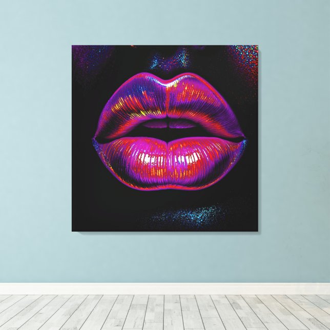 Cyber Venus Lips – Colourful Lips Portrait        Canvas Print (Insitu(Wood Floor))