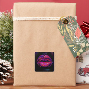 Cyber Venus Lips – Colourful Lips Portrait Square Sticker