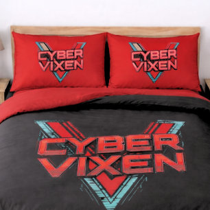 Cyber Vixen - Reversible Red Teal Gamer Girl Pillowcase