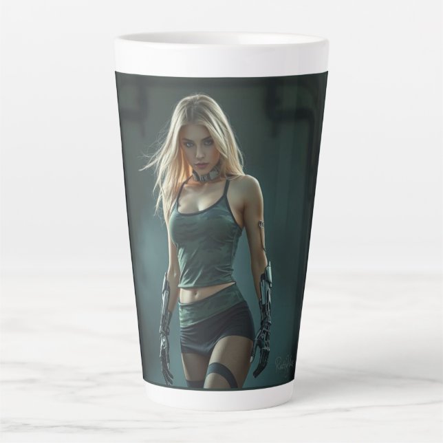 Cyber Warrior of the Future - Strength and Style Latte Mug (Front)