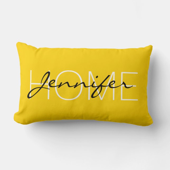 Cyber yellow colour home monogram lumbar pillow (Front)