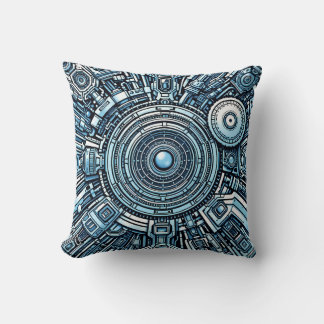Cybernetic circuit core – futuristic tech art throw pillow
