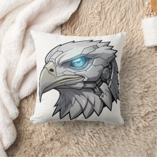 Cybernetic Eagle Head Futuristic Robotic Bald Eagl Throw Pillow