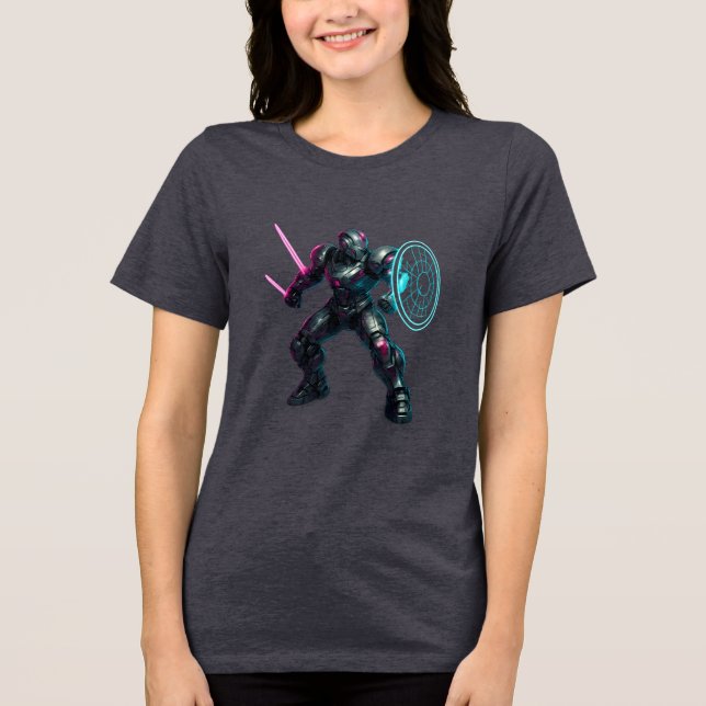 Cybernetic Gladiator – Neon Blade Warrior Tri-Blend Shirt (Front)