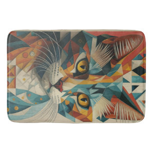 CYBERNETIC KITTY CAT ABSTRACT GEOMETRIC CUBISM BATH MAT