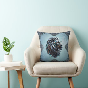 Cybernetic Lion The fusion of power and technology Throw Pillow