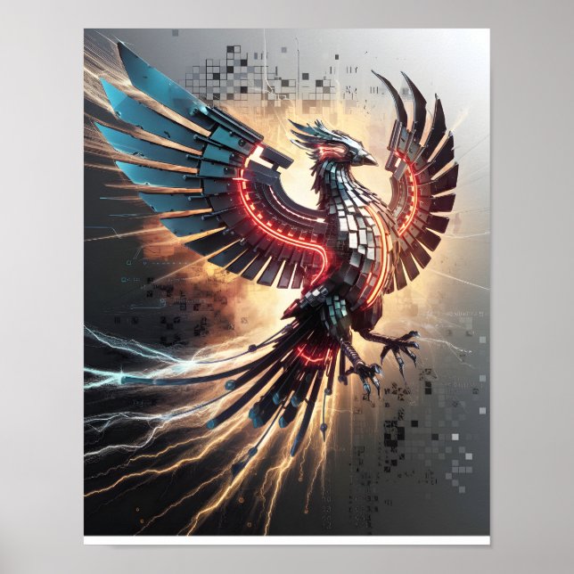 Cybernetic Phoenix – Mechanical Rebirth in Fire  Poster (Front)