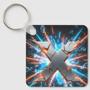 Cybernetic Shattered "X" Metallic Gaming Graphic Keychain