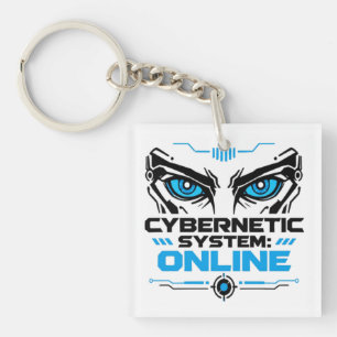 Cybernetic System Online Futuristic Robot Eyes Sci Keychain