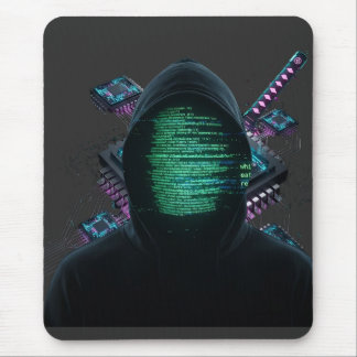 Cybernetic Tech Fusion - Neon Katana & CPU Circuit Mouse Pad