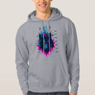 Cybernetic Wolf Inferno–Neon Flame Cyberpunk  Hoodie