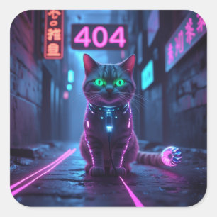 Cyberpunk 404 Error Neon Cat Sticker