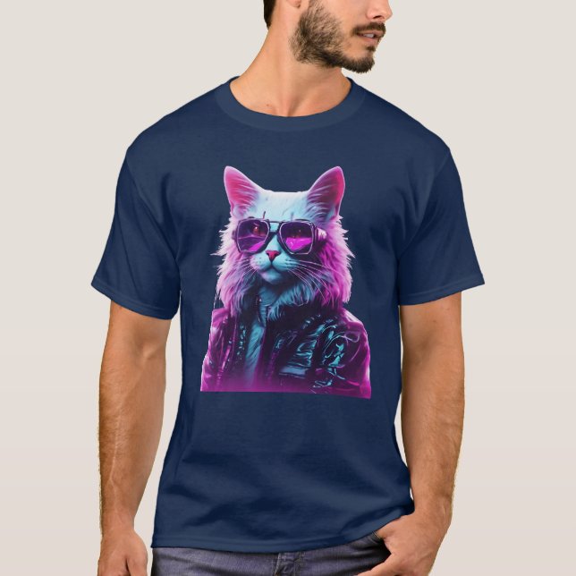 Cyberpunk 80s Disco Cat boy T-Shirt (Front)