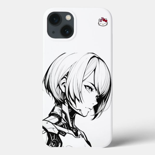 Cyberpunk Anime Girl iPhone Case – Minimalist Blac (Back)