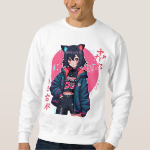 Cyberpunk Anime Girl with Cat Ears- Neon Aesthetic Sweatshirt