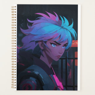 Cyberpunk Anime Girl with Neon Hair – Futuristic Planner