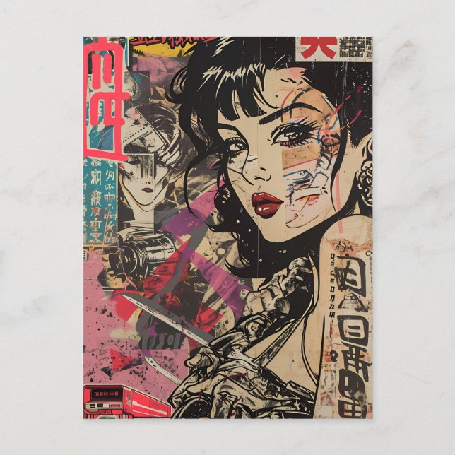 Cyberpunk Anime Portrait Postcard (Front)