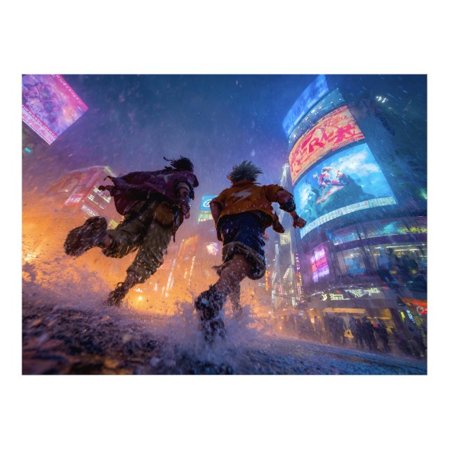 Cyberpunk Anime Warriors Rain Fight Photo Print (Front)