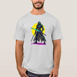 Cyberpunk Armoured Samurai Neon Warrior Art T-Shirt