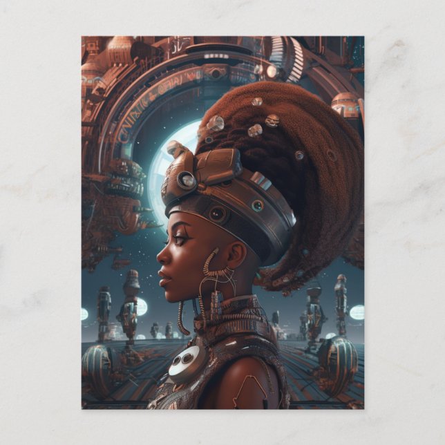 Cyberpunk Black Woman Science Fiction Postcard (Front)