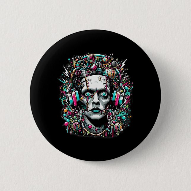 Cyberpunk Bride Of Frankenstein  2 Inch Round Button (Front)