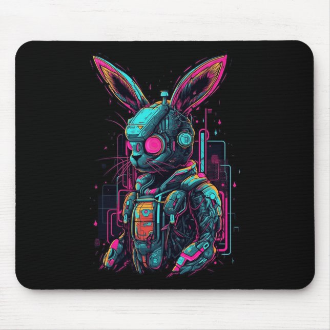 Cyberpunk Bunny Cyborg Rabbit Cool Gamer Easter  Mouse Pad (Front)