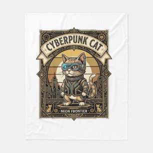 Cyberpunk Cat Cat Cyberpunk Vintage Fleece Blanket