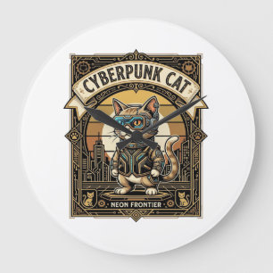 Cyberpunk Cat Cat Cyberpunk Vintage Large Clock