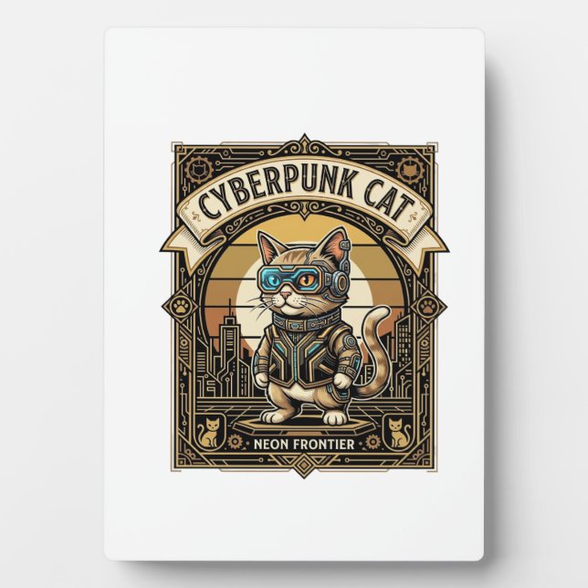 Cyberpunk Cat Cat Cyberpunk Vintage Plaque (Front)