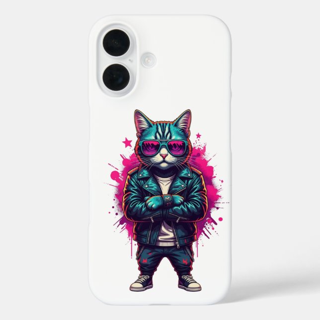 Cyberpunk Cat iPhone 16 Coque - Neon Samurai Stree (Verso)