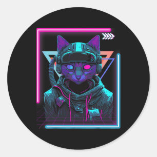 Cyberpunk Cat Kitty Punker Futuristic Cyber Punk Classic Round Sticker