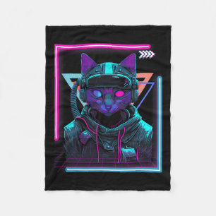 Cyberpunk Cat Kitty Punker Futuristic Cyber Punk Fleece Blanket