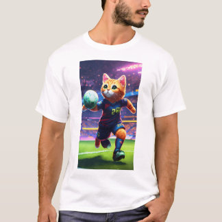 Cyberpunk Cat Soccer Player Scoring a Goal | Digit T-Shirt
