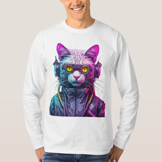 Cyberpunk Cat Warrior T-Shirt (Front)