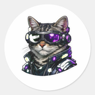 Cyberpunk Cat with Neon Goggles Sticker