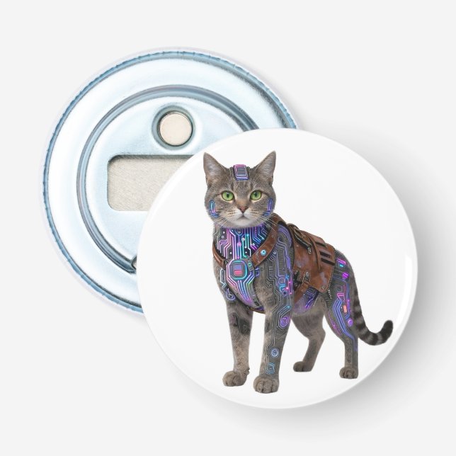 Cyberpunk Circuit Cat – Neon Tech Beast Bottle Opener (Front)