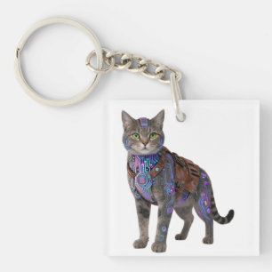 Cyberpunk Circuit Cat – Neon Tech Beast Keychain