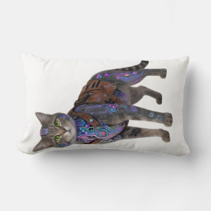 Cyberpunk Circuit Cat – Neon Tech Beast Lumbar Pillow