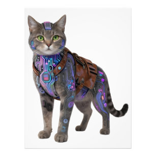 Cyberpunk Circuit Cat – Neon Tech Beast Photo Print
