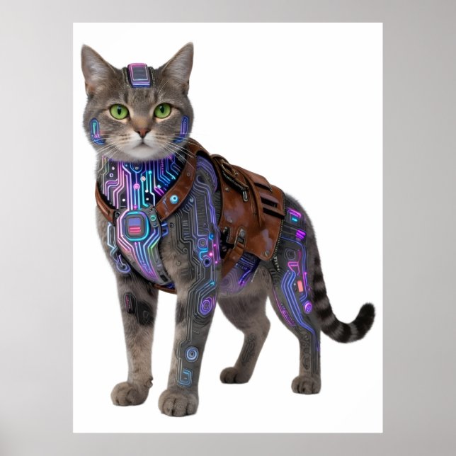 Cyberpunk Circuit Cat – Neon Tech Beast Poster (Front)