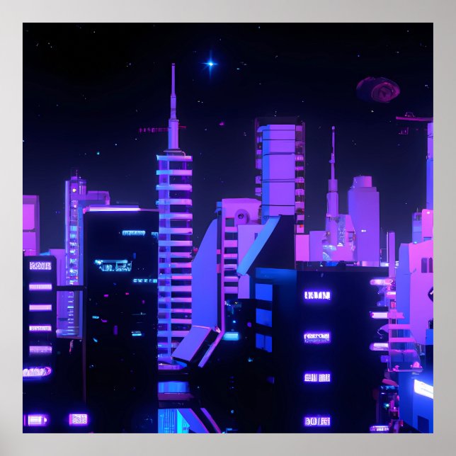 Cyberpunk city AI art poster (Front)