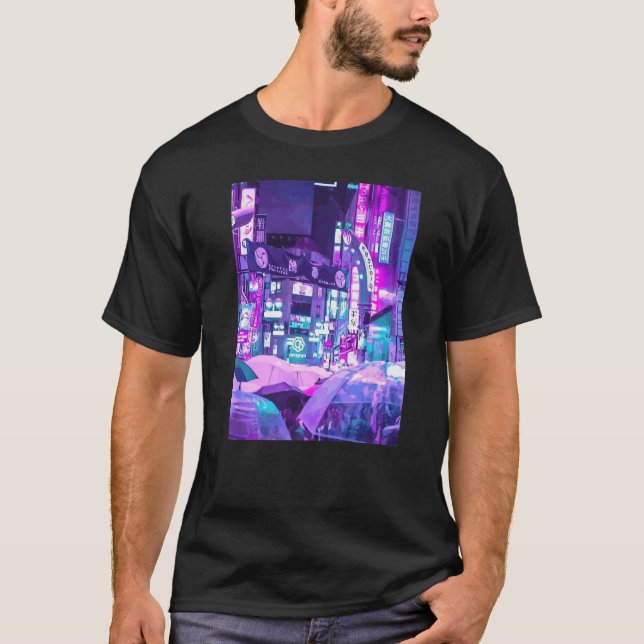 Cyberpunk City Sci Fi Night Tokyo Japan Urban Noir T-Shirt (Front)